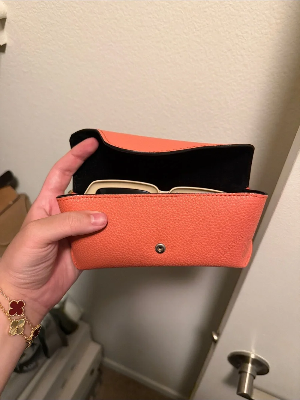 Loewe Beige Square-Frame Sunglasses with Orange Case